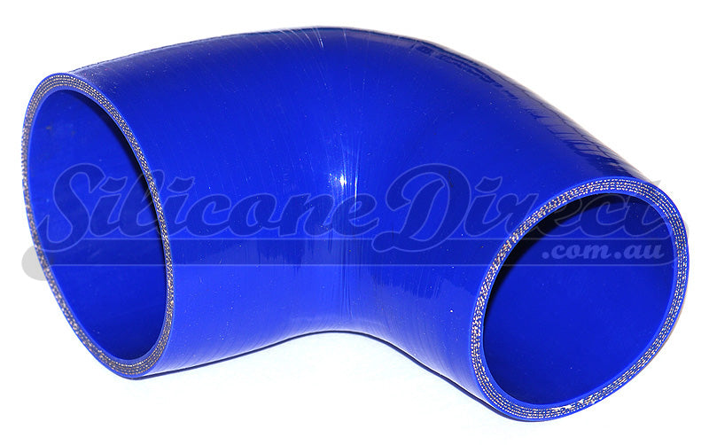 89mm to 83mm ID (3.5-3.25") 90 Degree Elbow Reducer Silicone Hose - Black/Blue